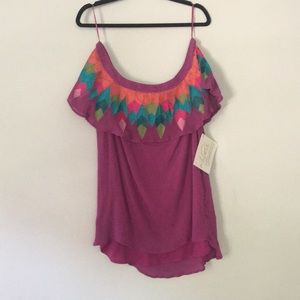 Colorful embroidered off the shoulder top
